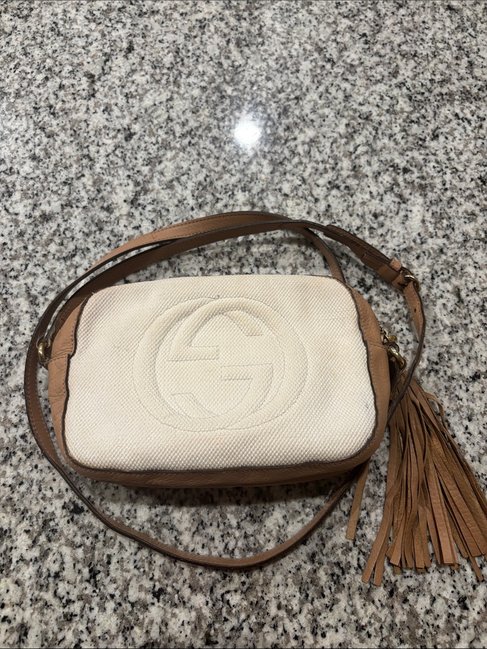 Gucci Cream Canvas and Tan Leather Soho